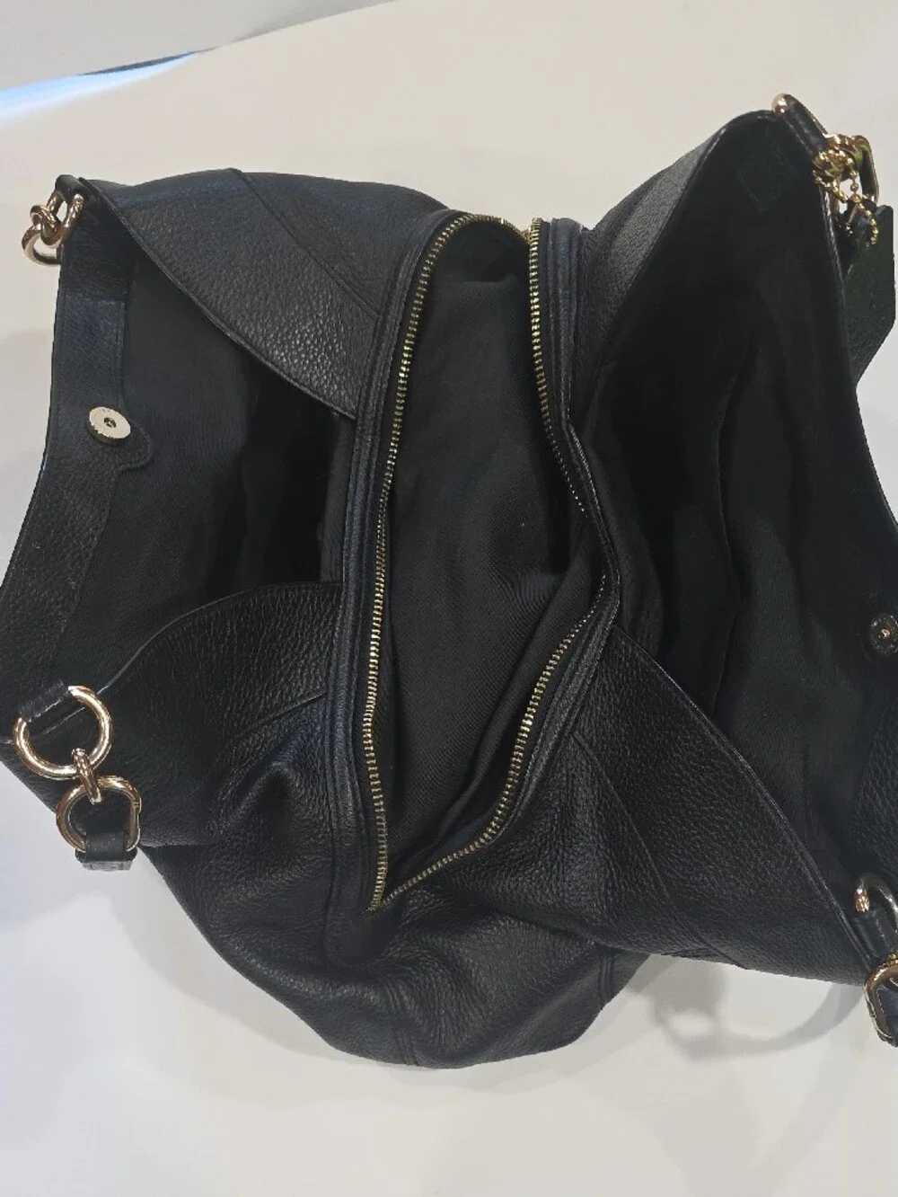 Coach Black Pebbled Leather Hobo Shoulder Bag with Gold Hardware